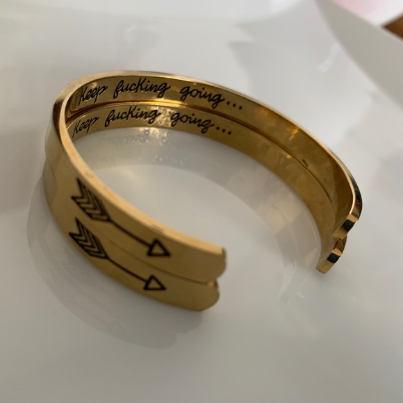 Set of 2 Gold-Tone Cuff Bracelets – “Keep F*ing Going…” Motivational Quote - Picture 2 of 9